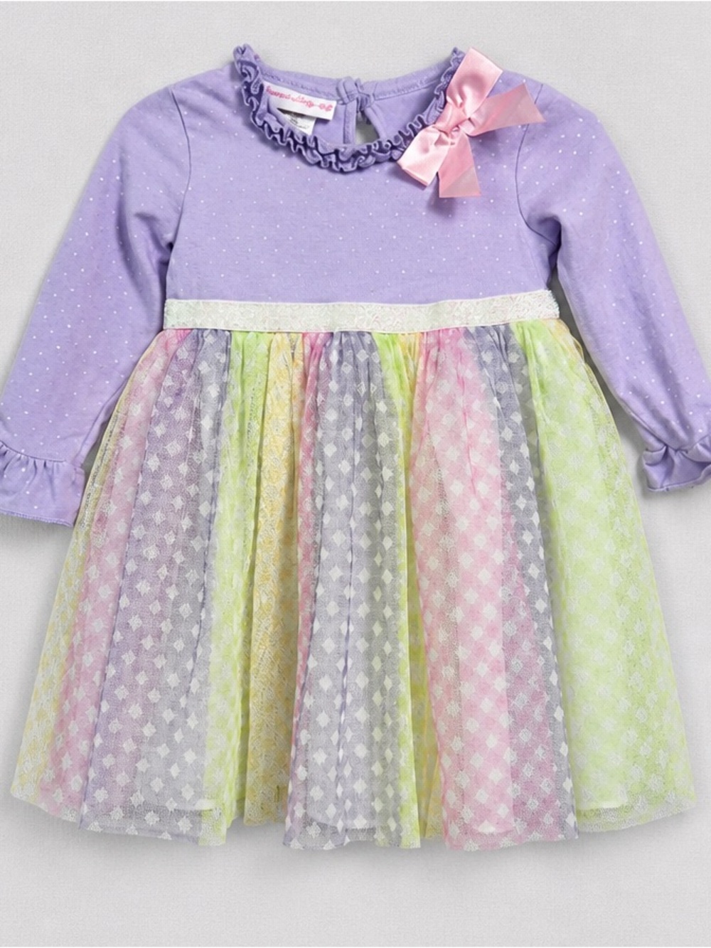 Bonnie Baby Lavender Long-Sleeve Tulle Dress with Pastel Multi-Color Skirt 18m